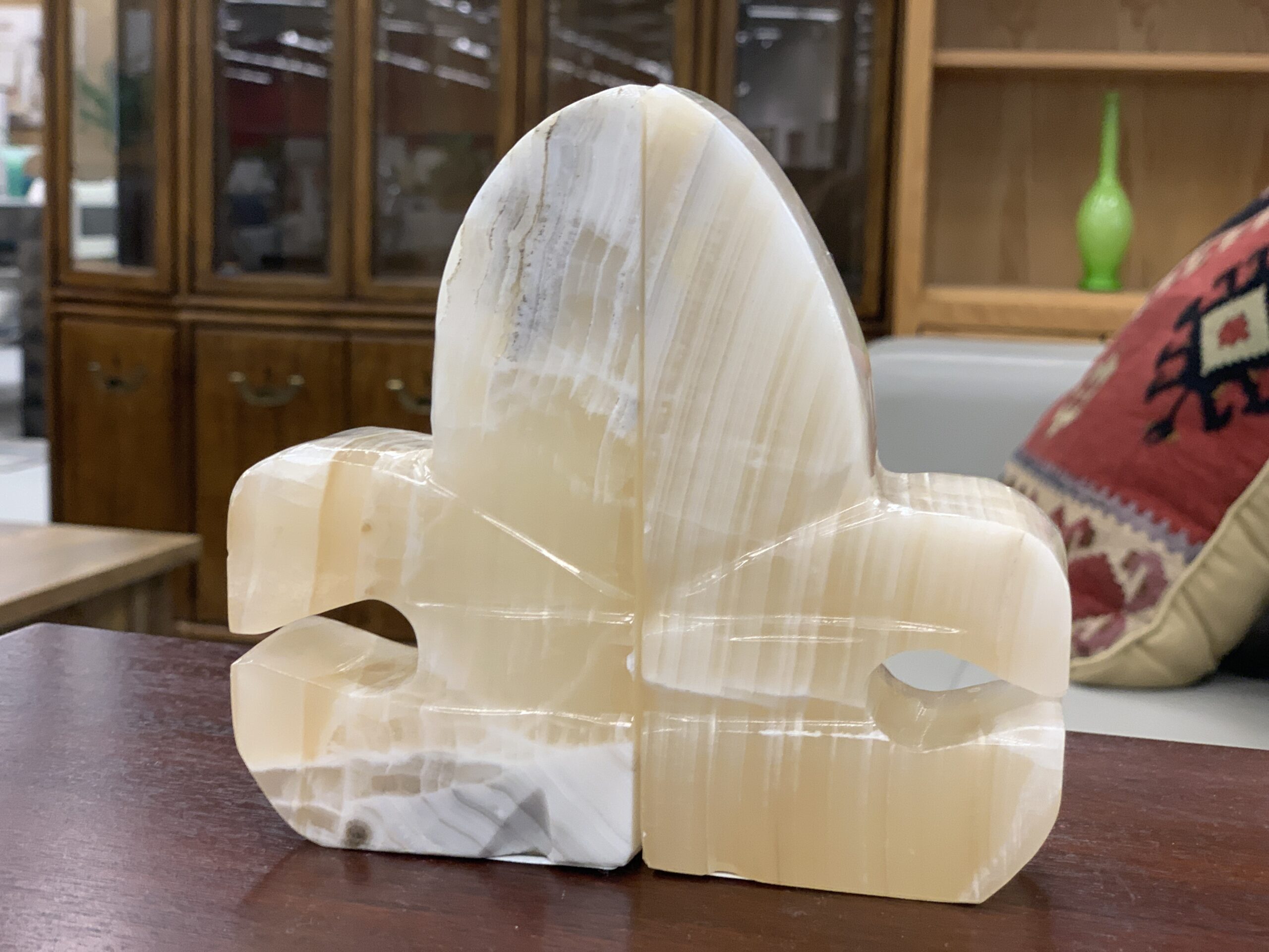 alabaster fleur de lis book ends